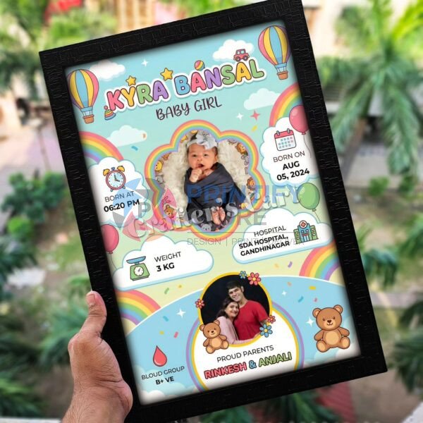 Baby Birth Details Photo Frame for Newborn Girl